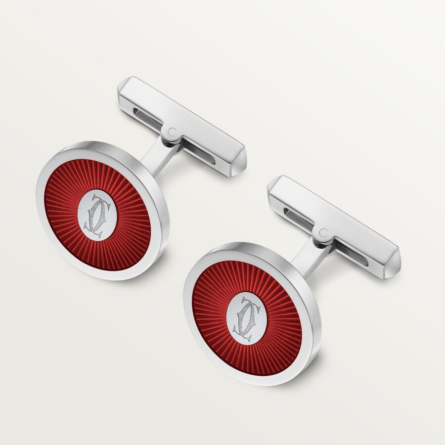 manschettenknöpfe mit dem doppel-c-de-cartier-logo und burgunderrotem lack-sonnenstrahlenmotiv