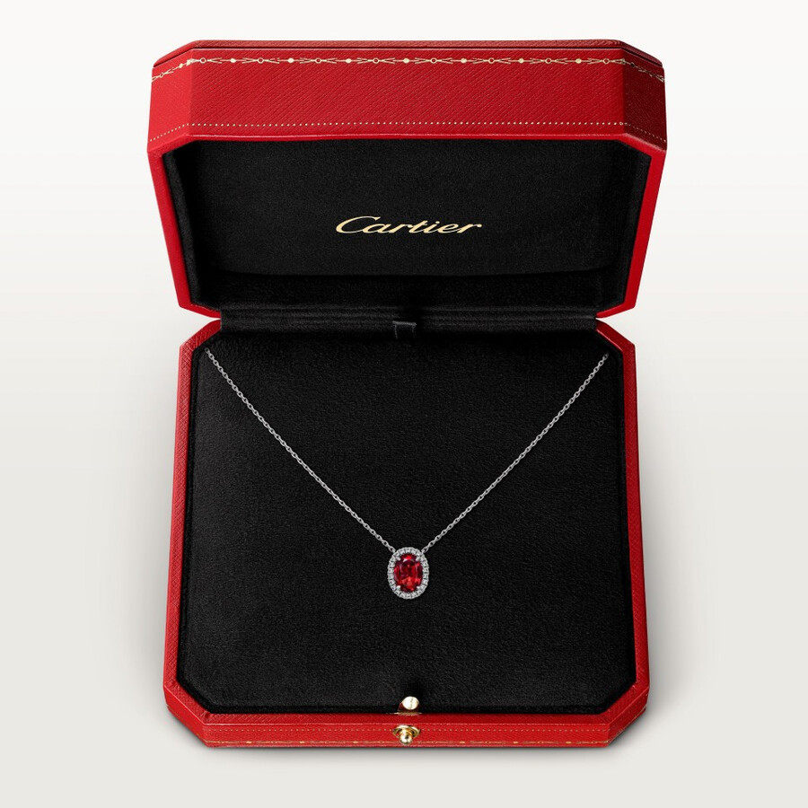 cartier destinée-anhänger rubin im ovalschliff pavé