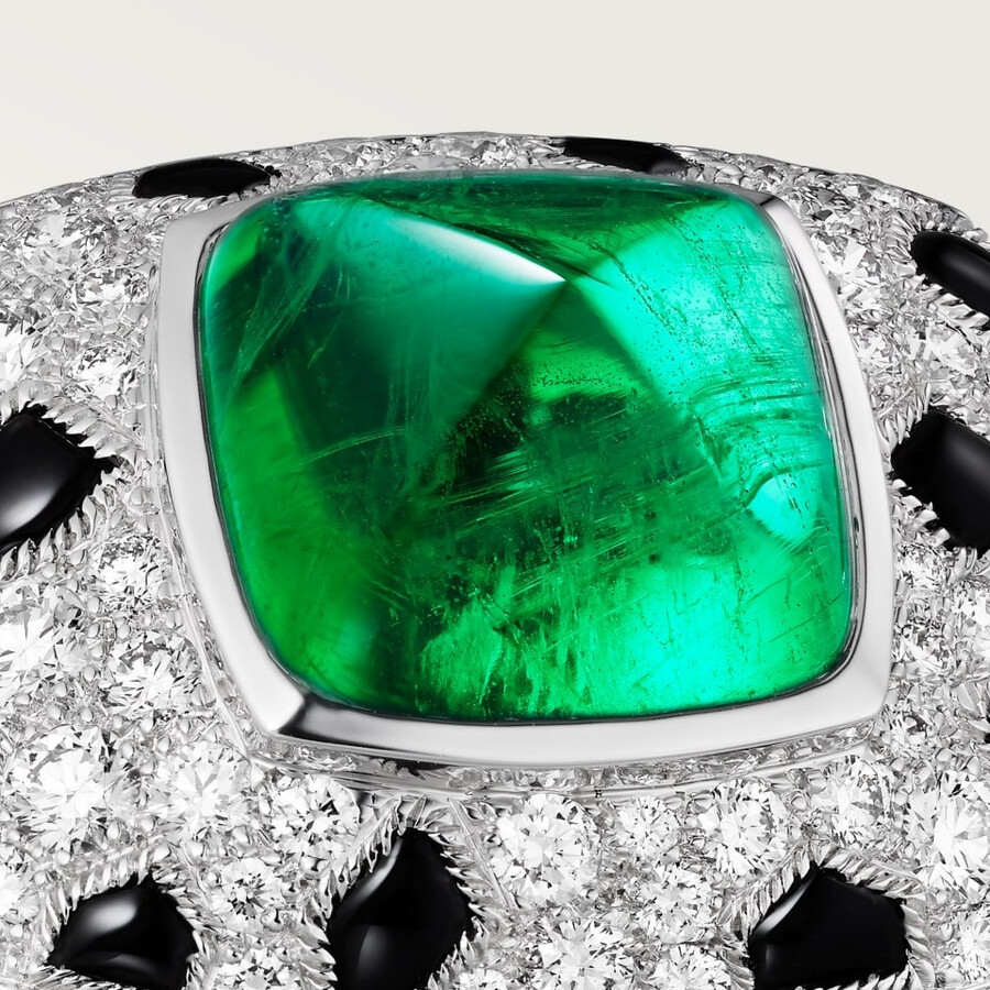 panthère de cartier ring smaragd im zuckerhutschliff großes modell pavé-fassung