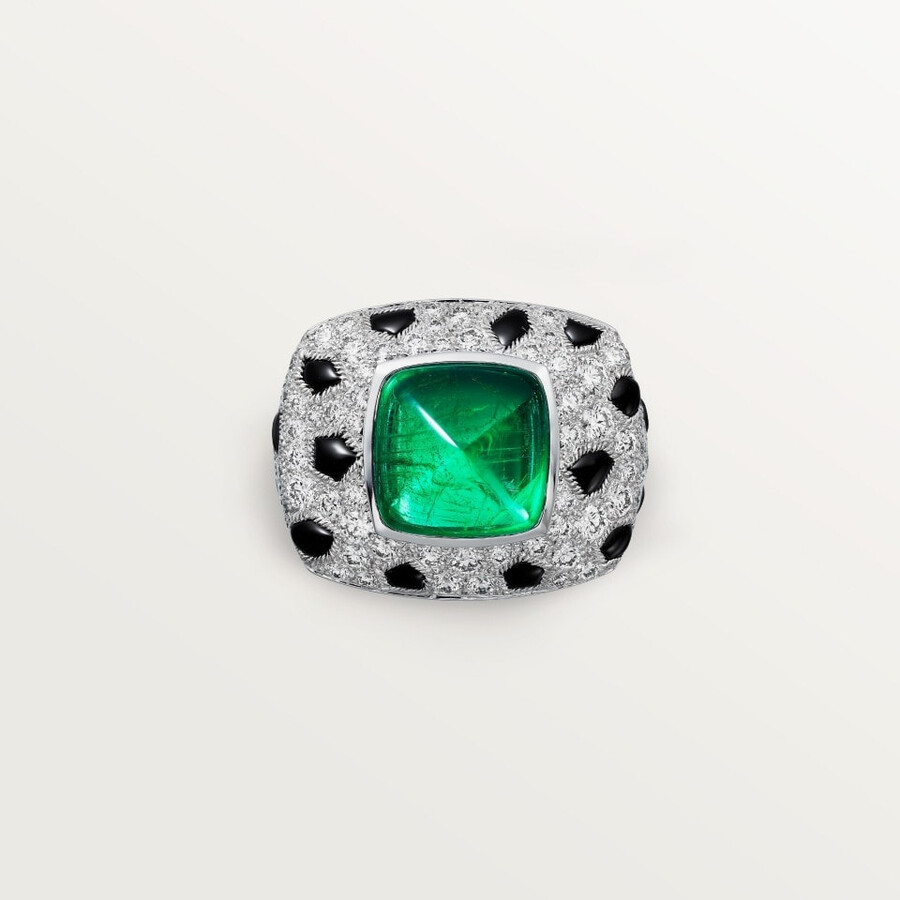 panthère de cartier ring smaragd im zuckerhutschliff großes modell pavé-fassung