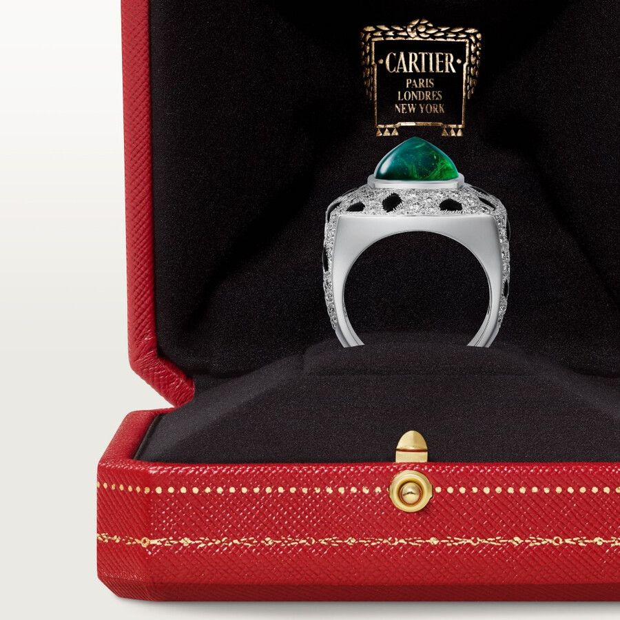 panthère de cartier ring smaragd im zuckerhutschliff großes modell pavé-fassung