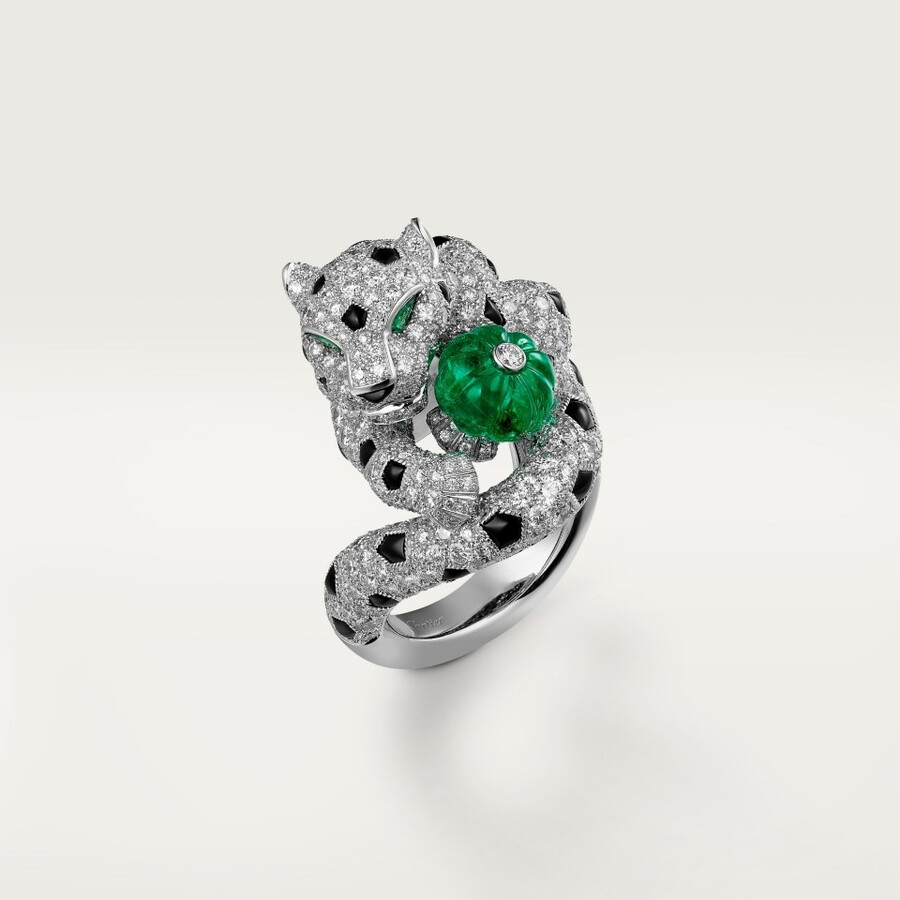 panthère de cartier-ring smaragd im melonenschliff gepflastert
